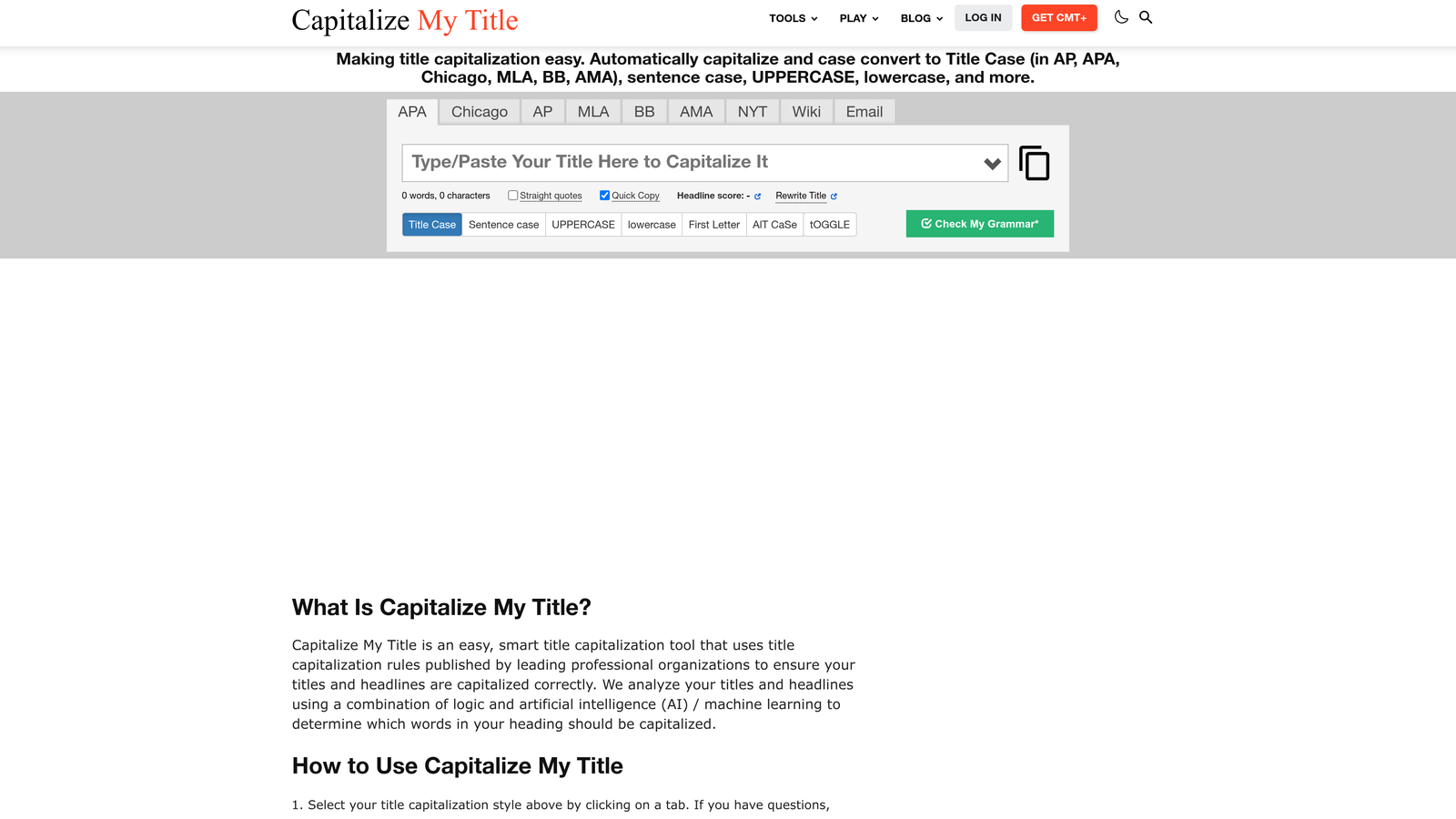 Screenshot of Capitalize My Title website