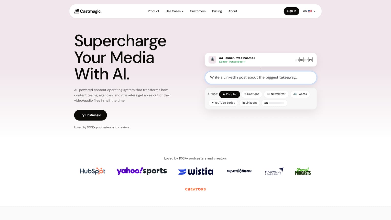Screenshot of Castmagic website