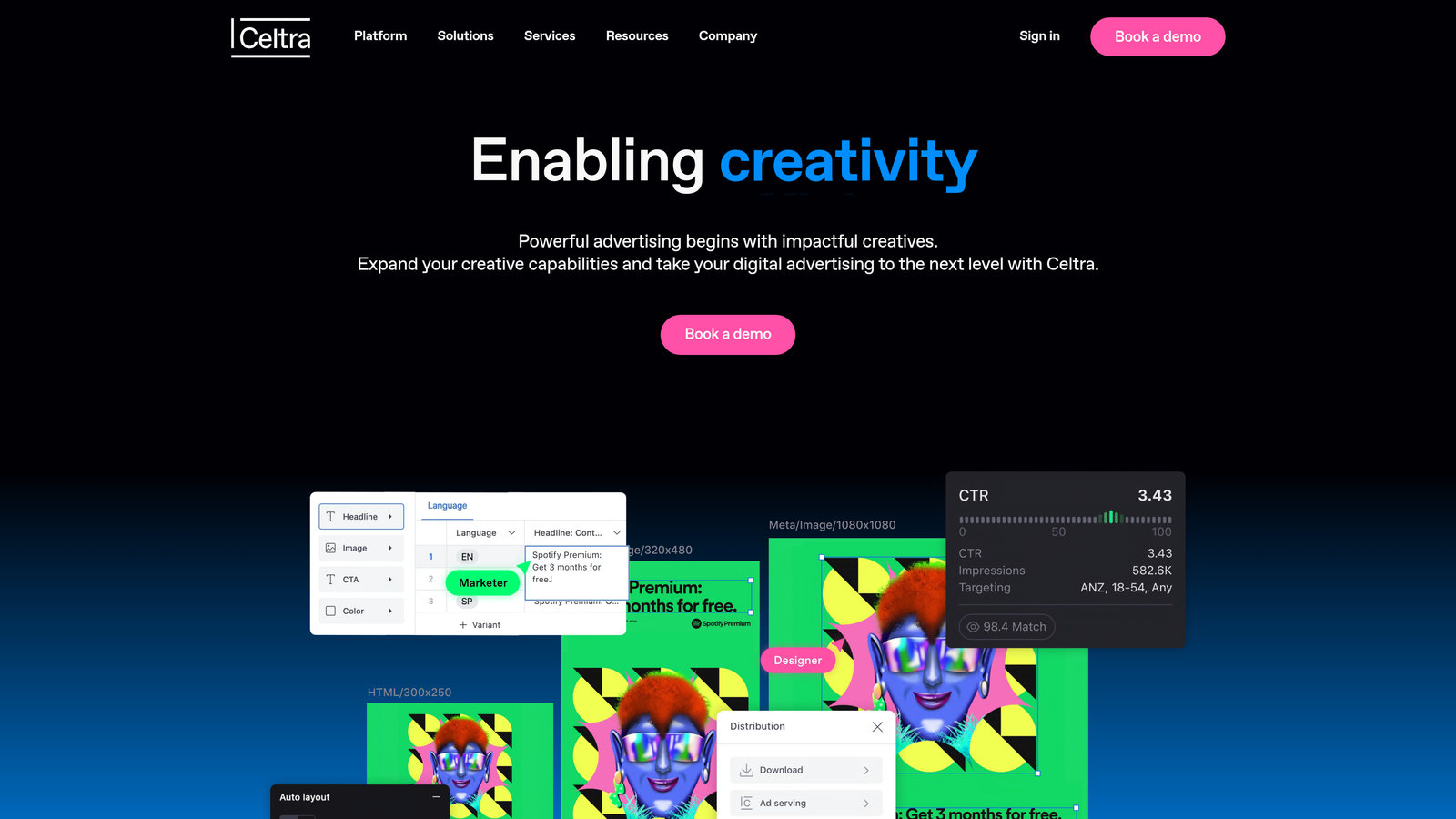 Screenshot of Celtra website