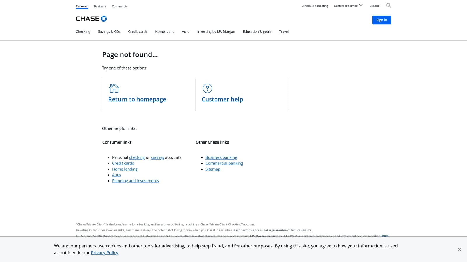Screenshot of Chase College Checking website