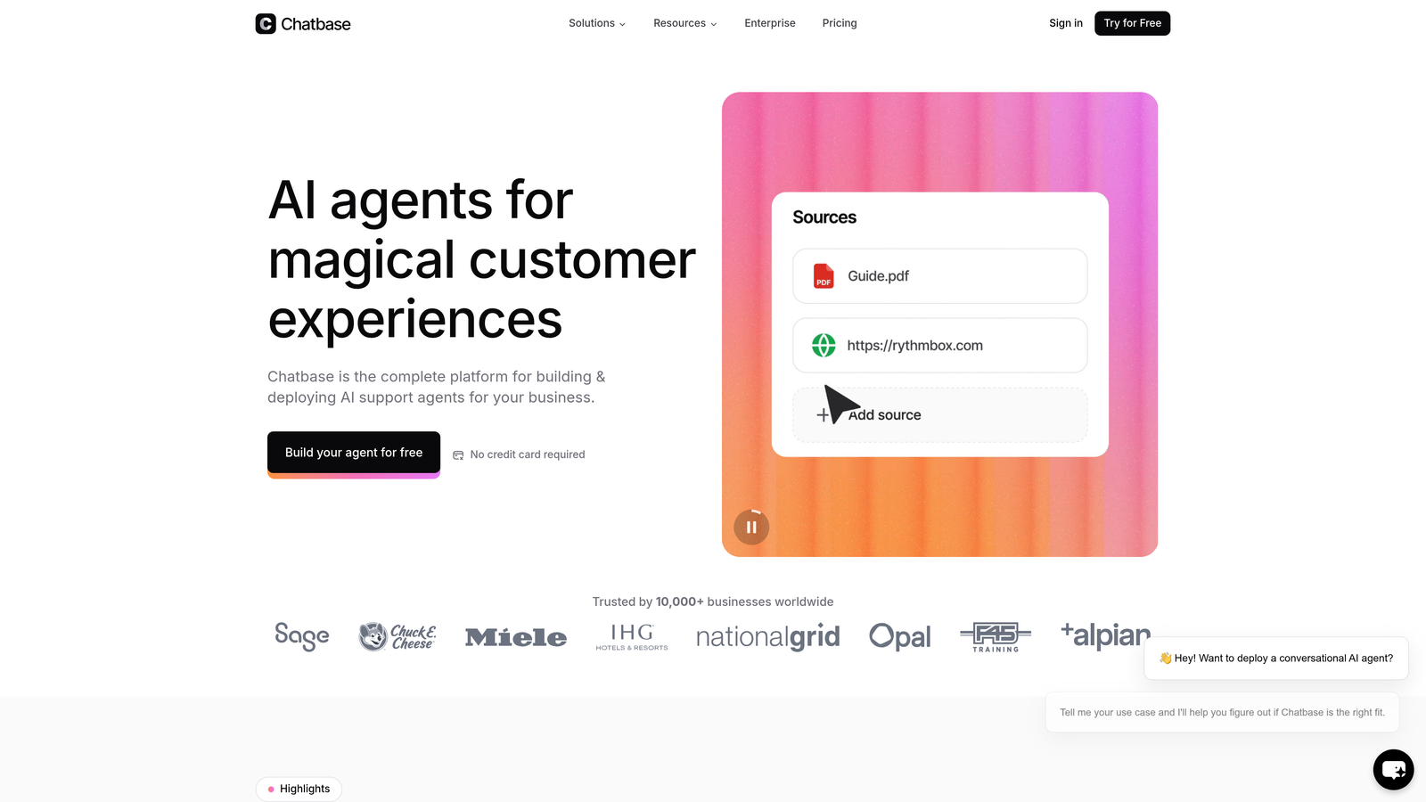 Screenshot of Chatbase website