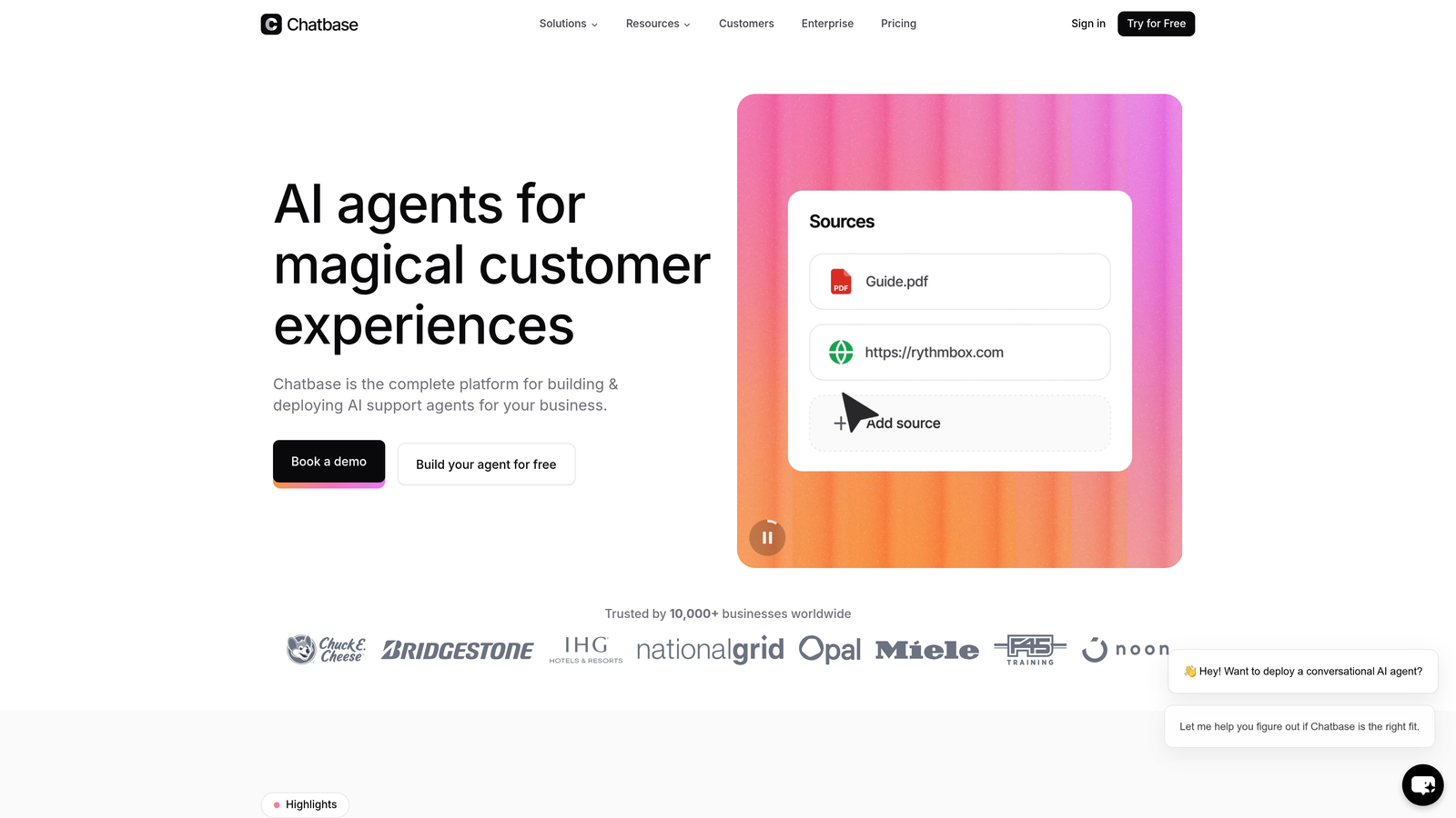 Screenshot of Chatbase website