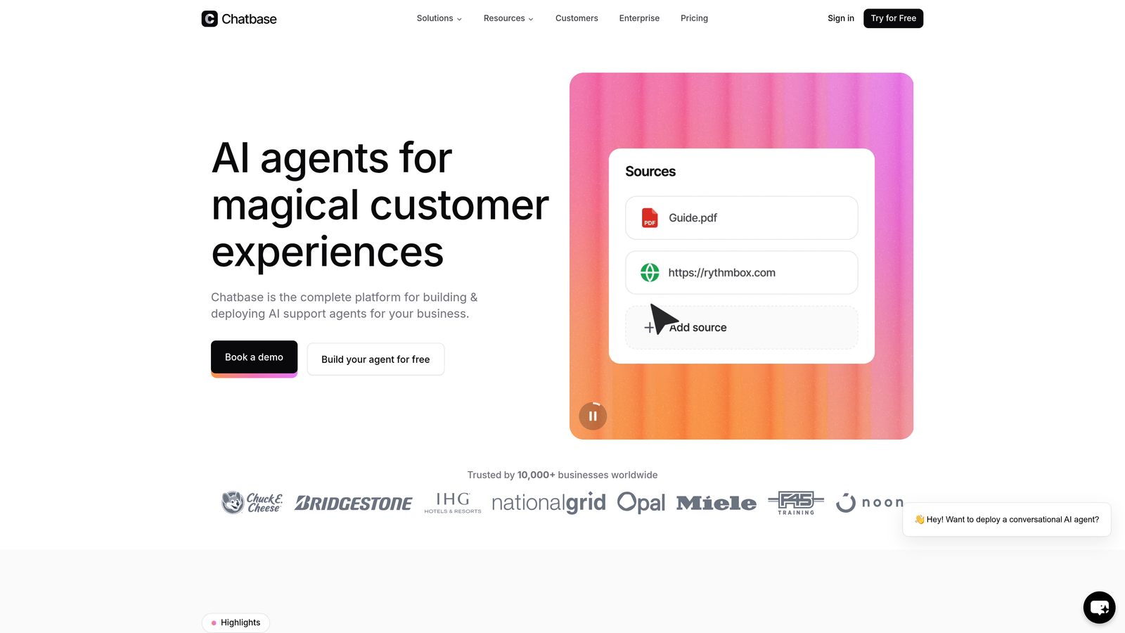 Screenshot of Chatbase website