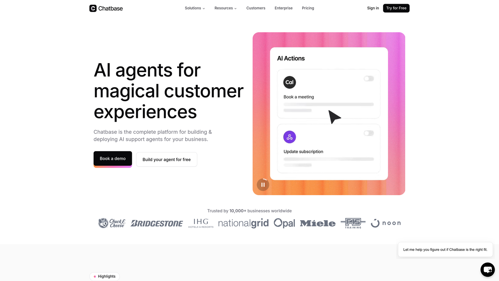 Screenshot of Chatbase website