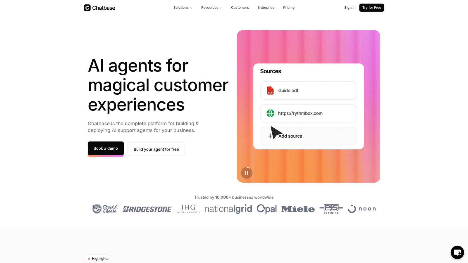 Screenshot of Chatbase website