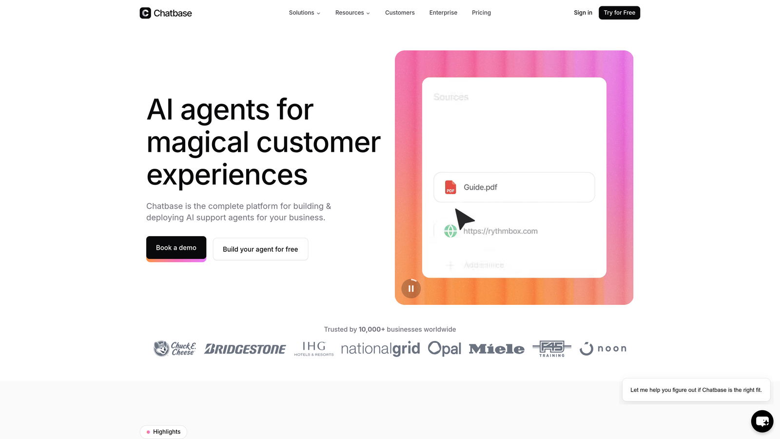 Screenshot of Chatbase website