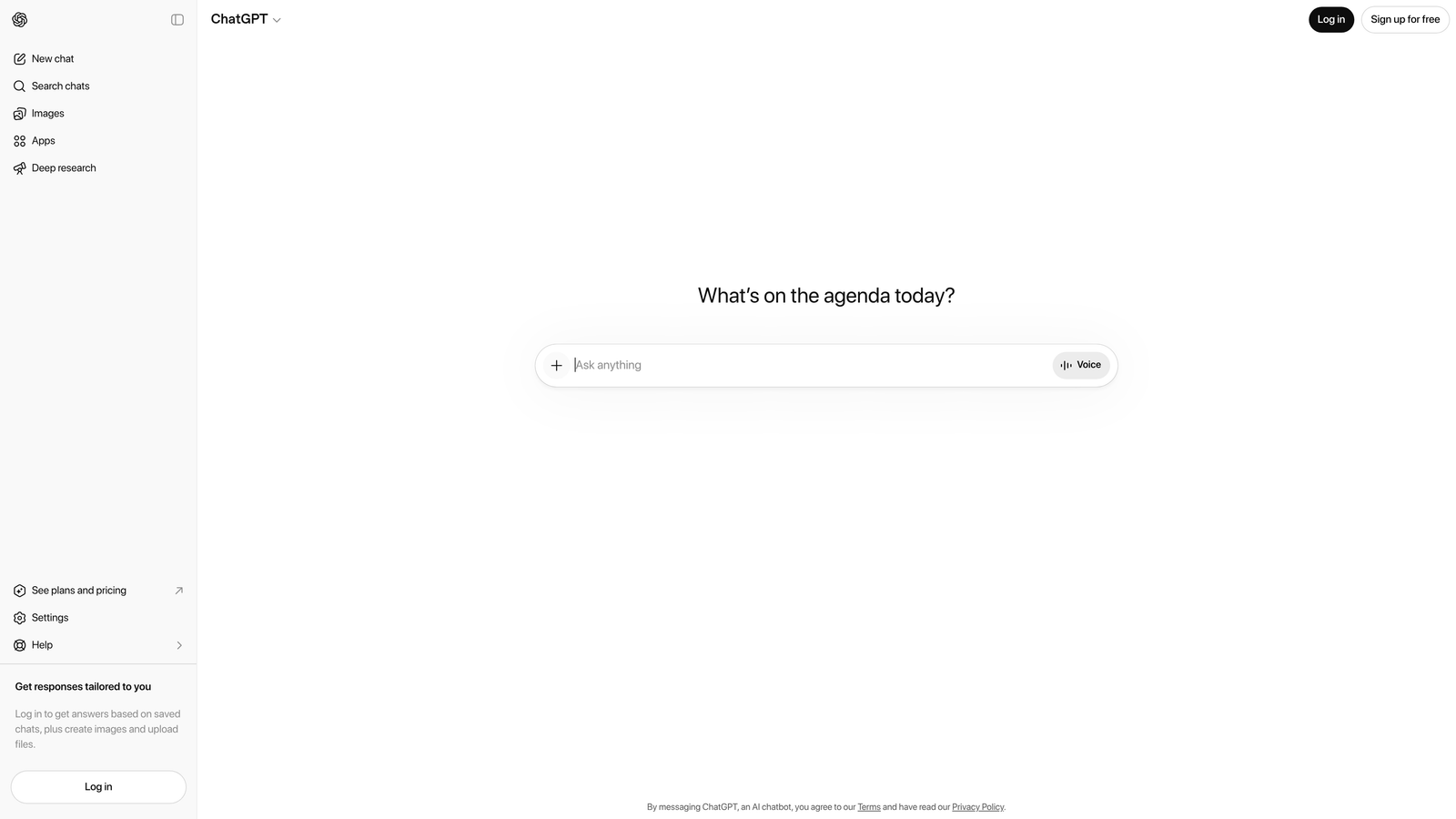 Screenshot of ChatGPT Free Tier website