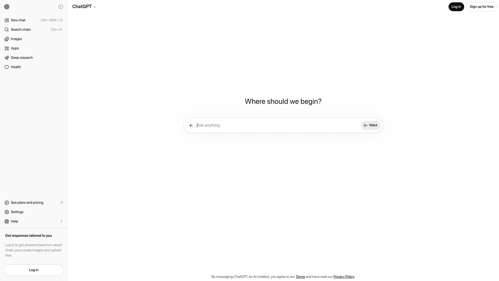 Screenshot of ChatGPT website