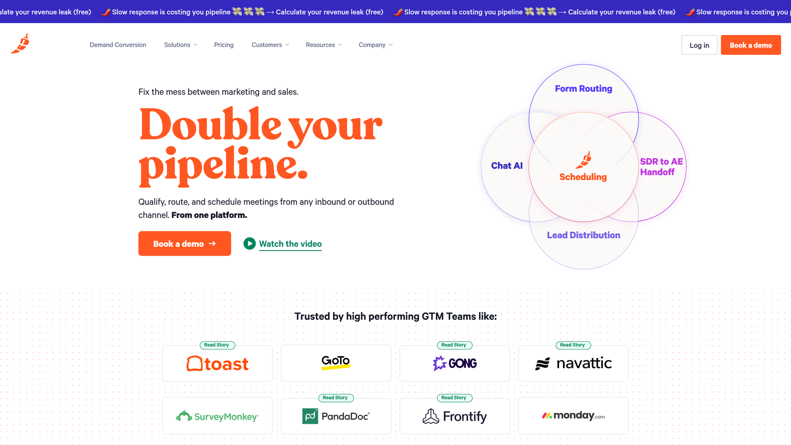 Screenshot of Chili Piper website homepage