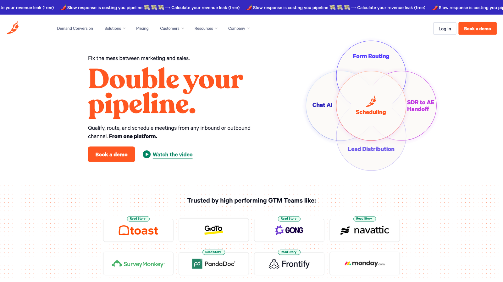 Screenshot of Chili Piper website homepage