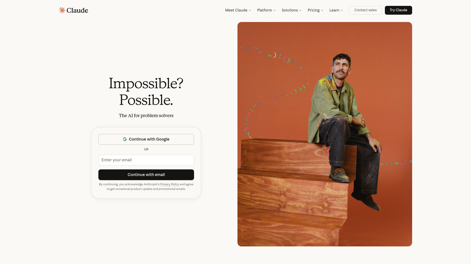 Screenshot of Claude website homepage