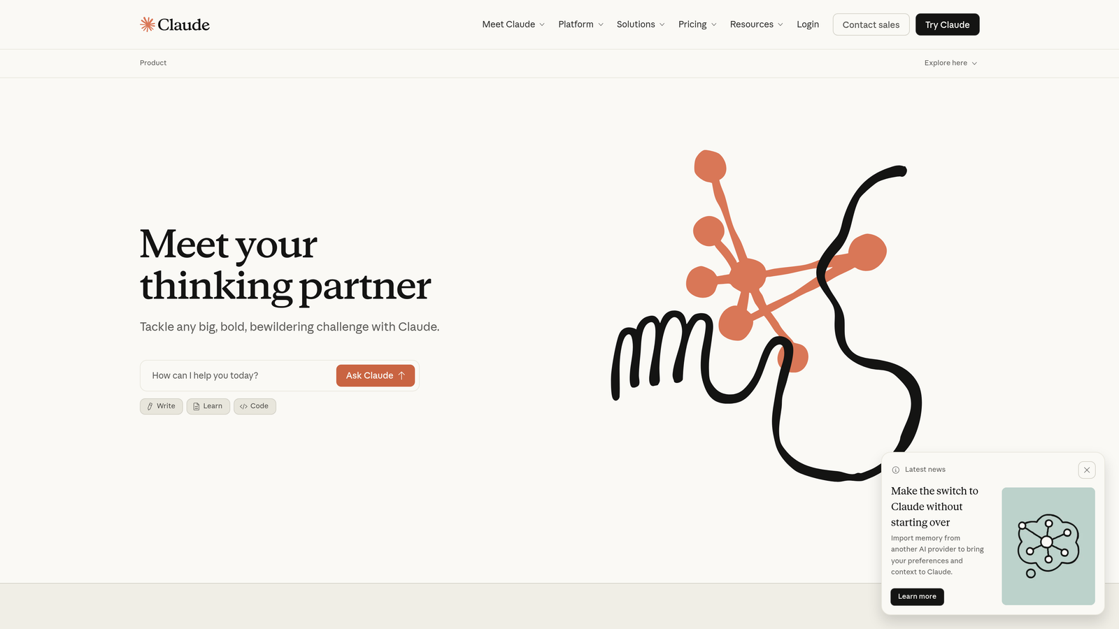 Screenshot of Claude website