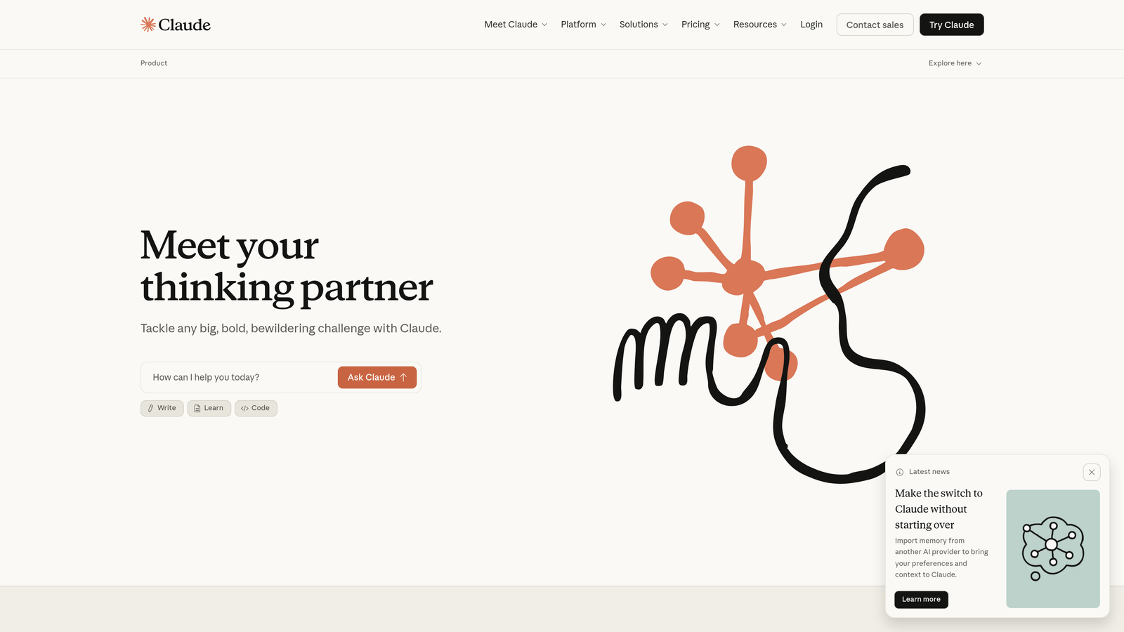 Screenshot of Claude website