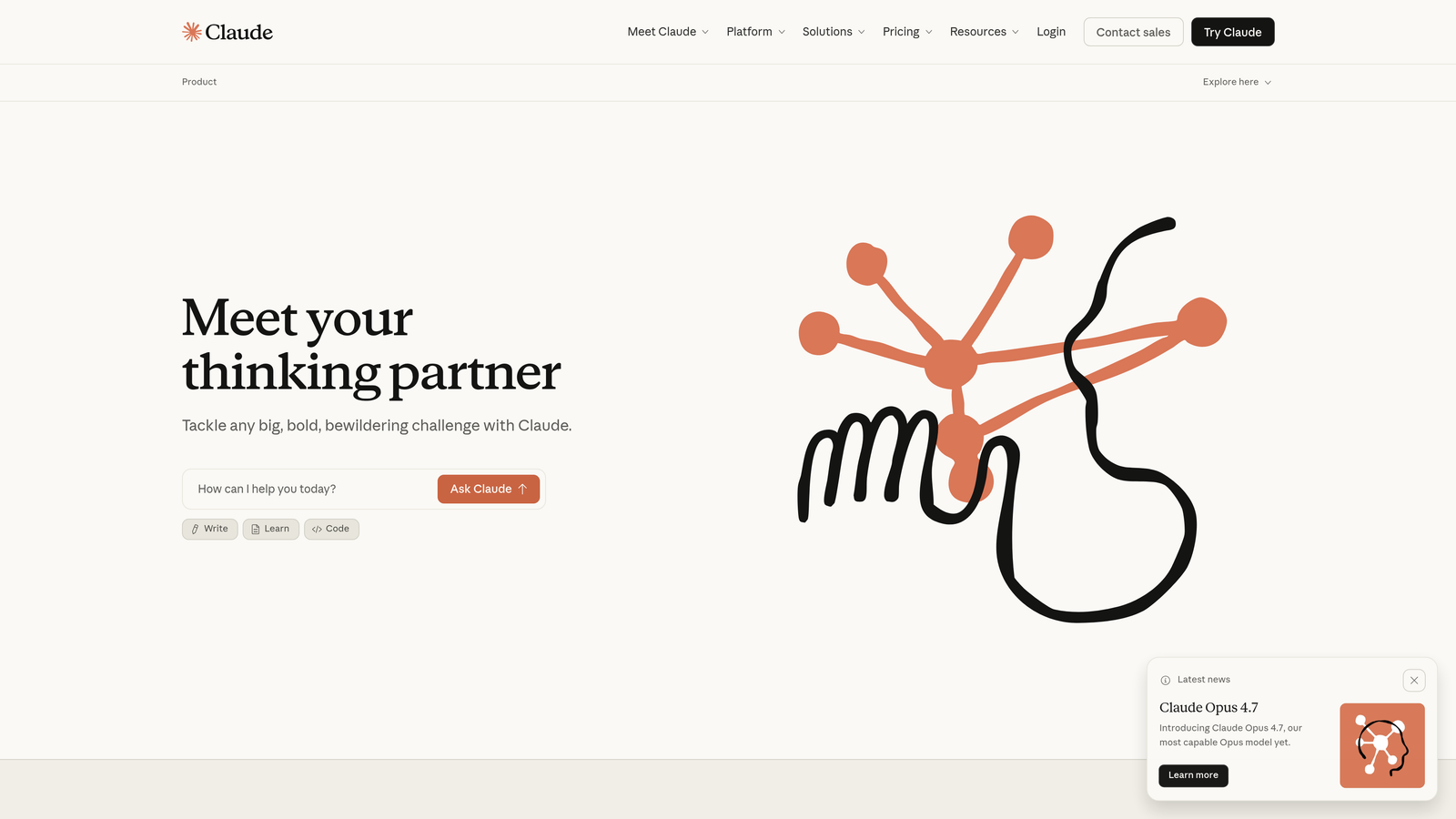 Screenshot of Claude website