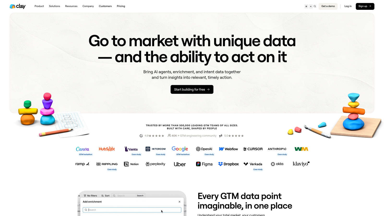 Screenshot of Clay website homepage