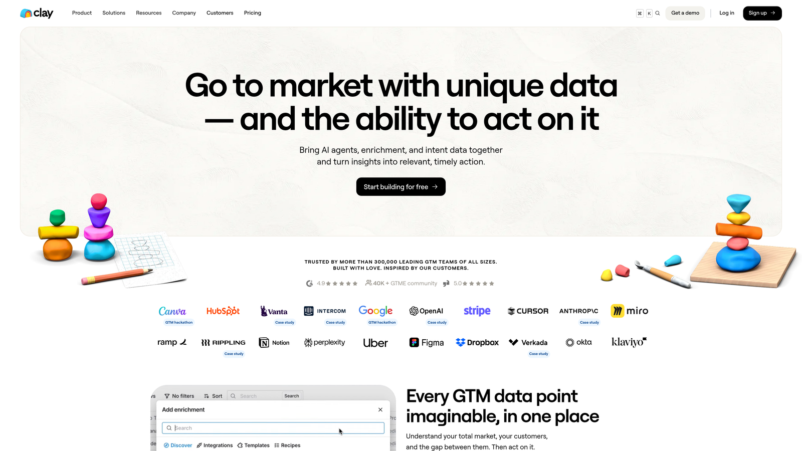 Screenshot of Clay website