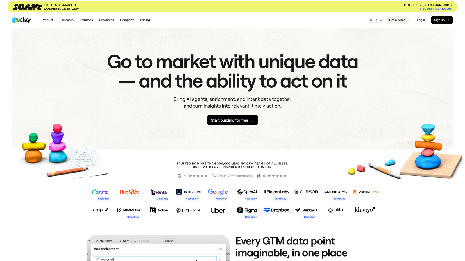 Screenshot of Clay website