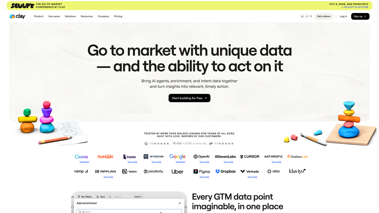 Screenshot of Clay website