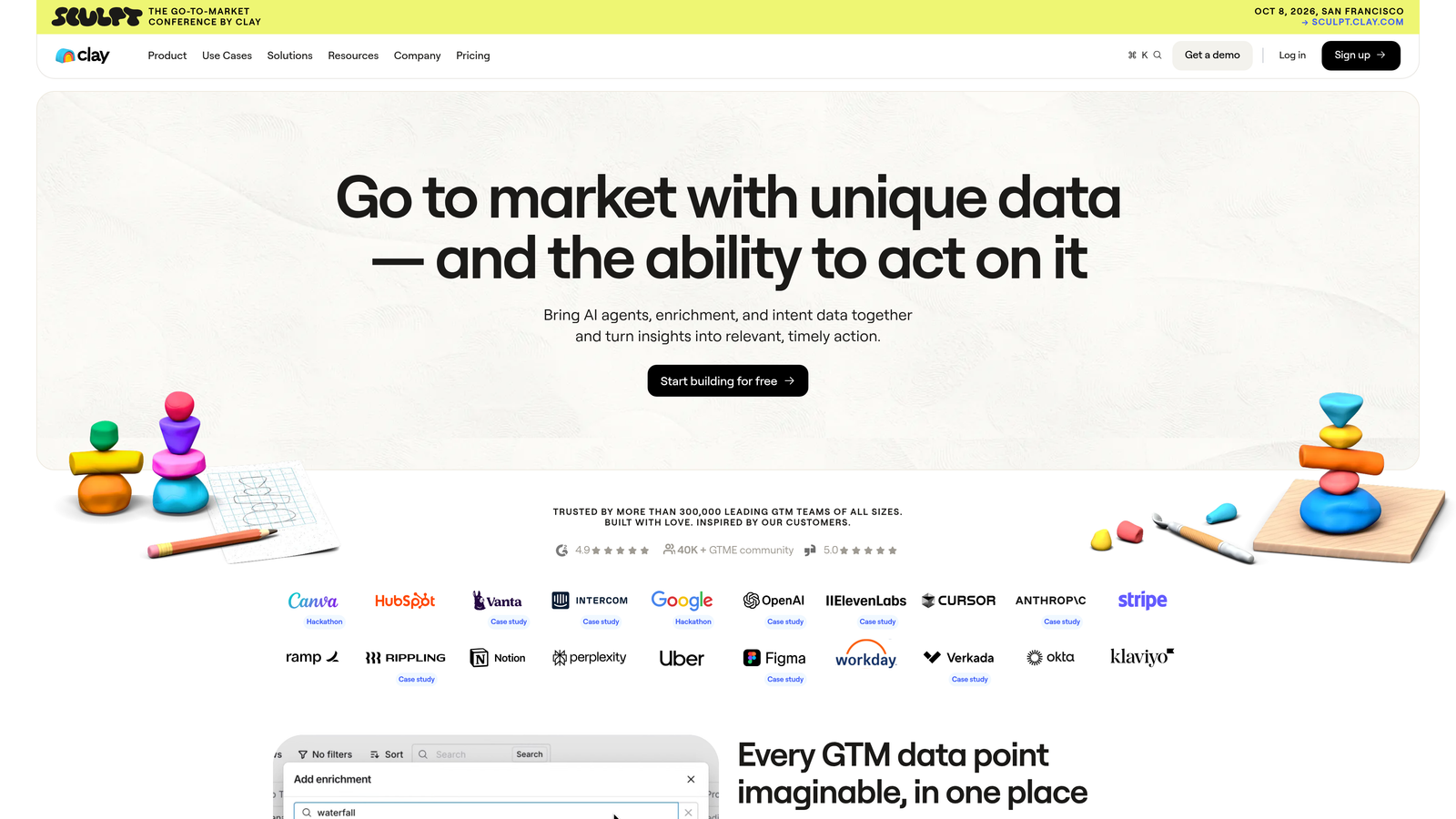 Screenshot of Clay website
