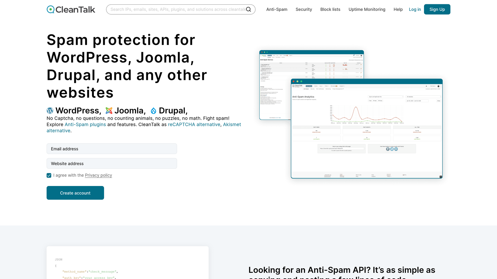 Screenshot of CleanTalk website