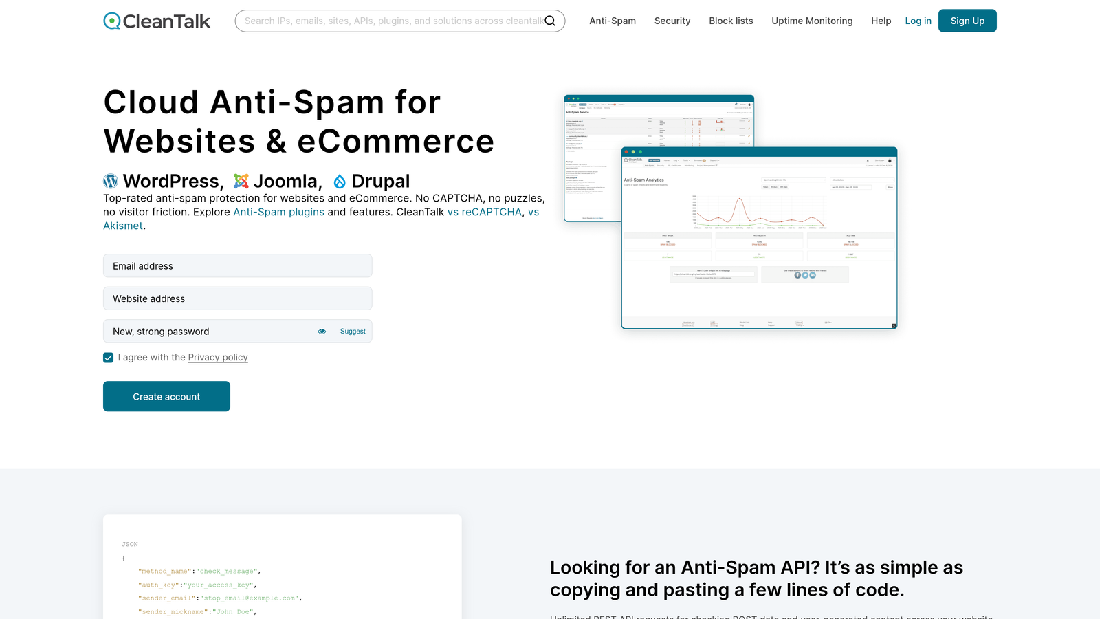 Screenshot of CleanTalk website