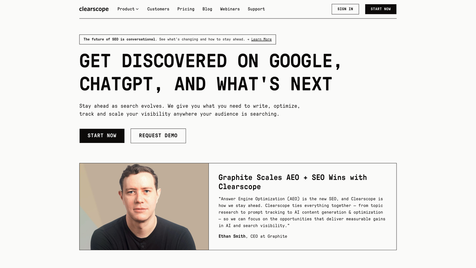 Screenshot of Clearscope website homepage