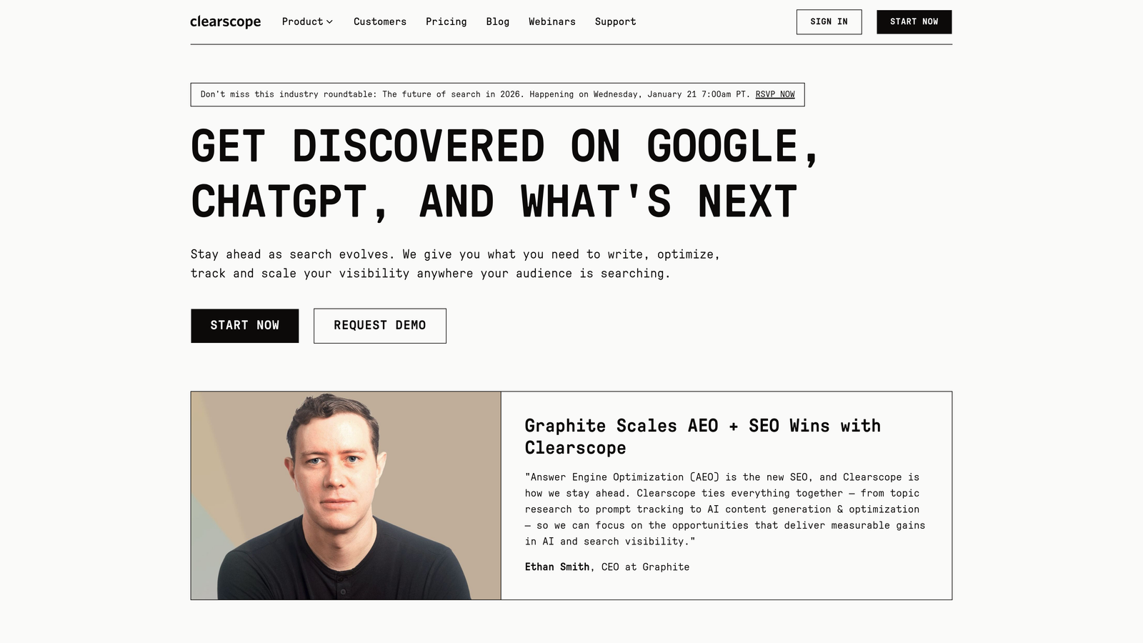 Screenshot of Clearscope website homepage