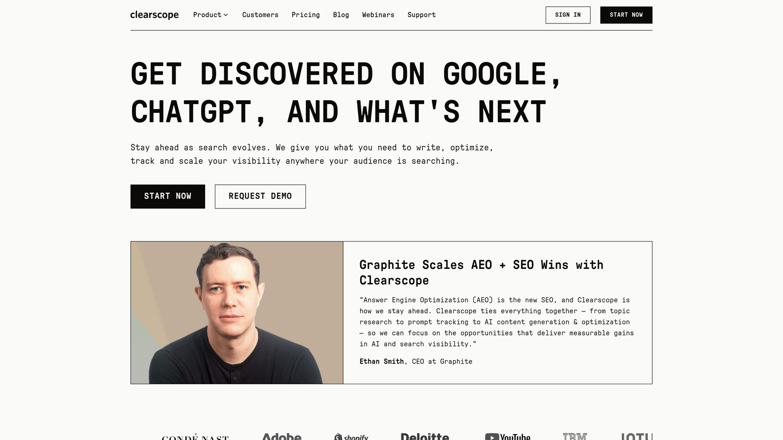 Screenshot of Clearscope website