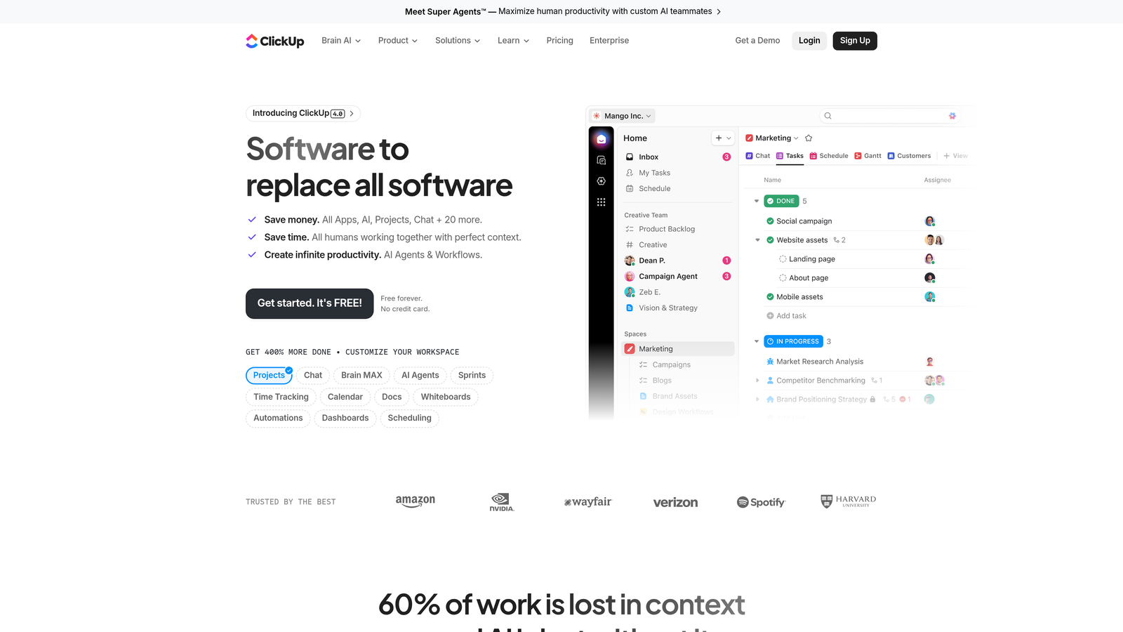 Screenshot of ClickUp website
