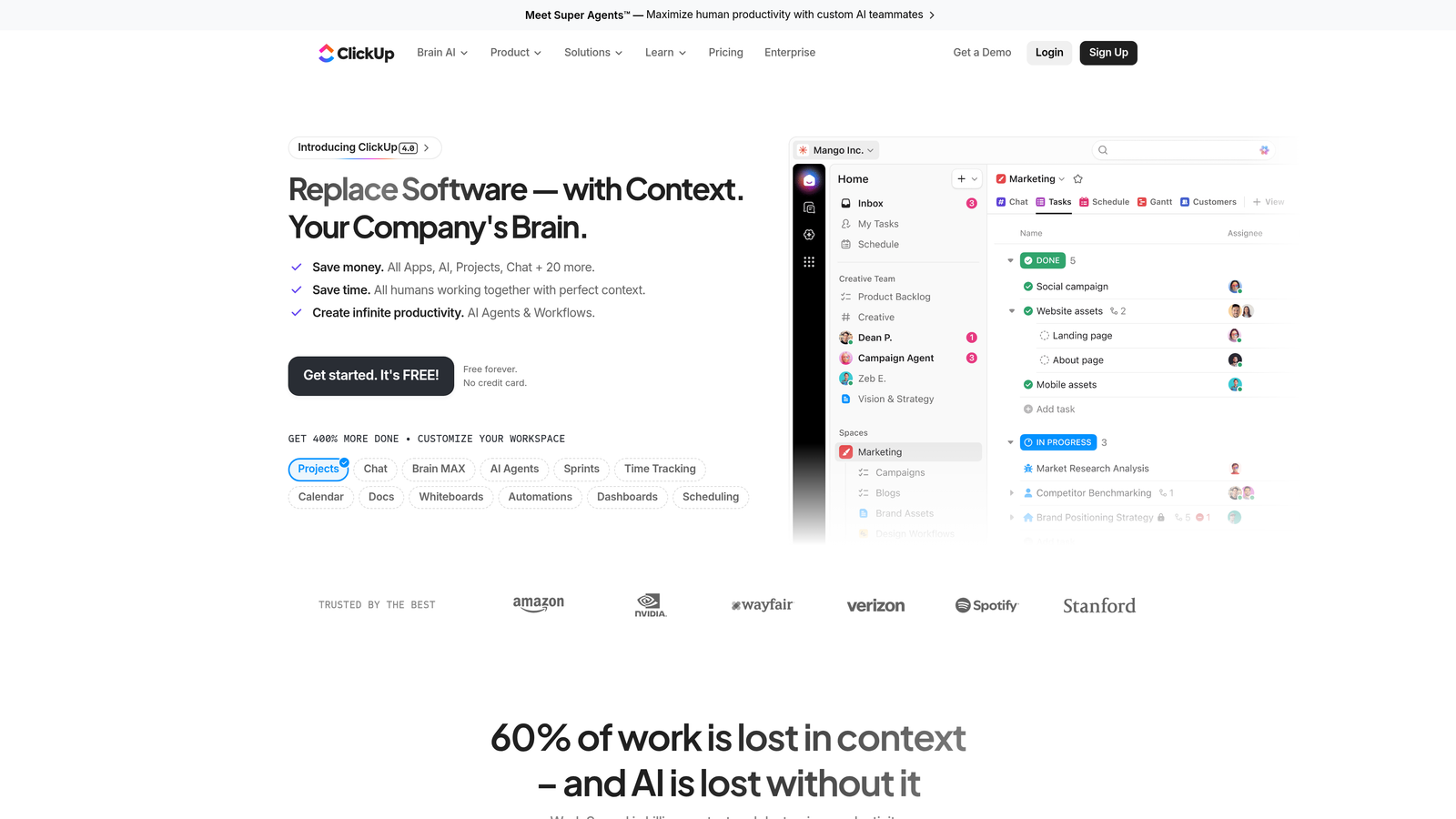Screenshot of ClickUp website