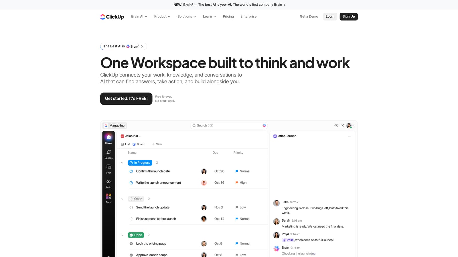 Screenshot of ClickUp website