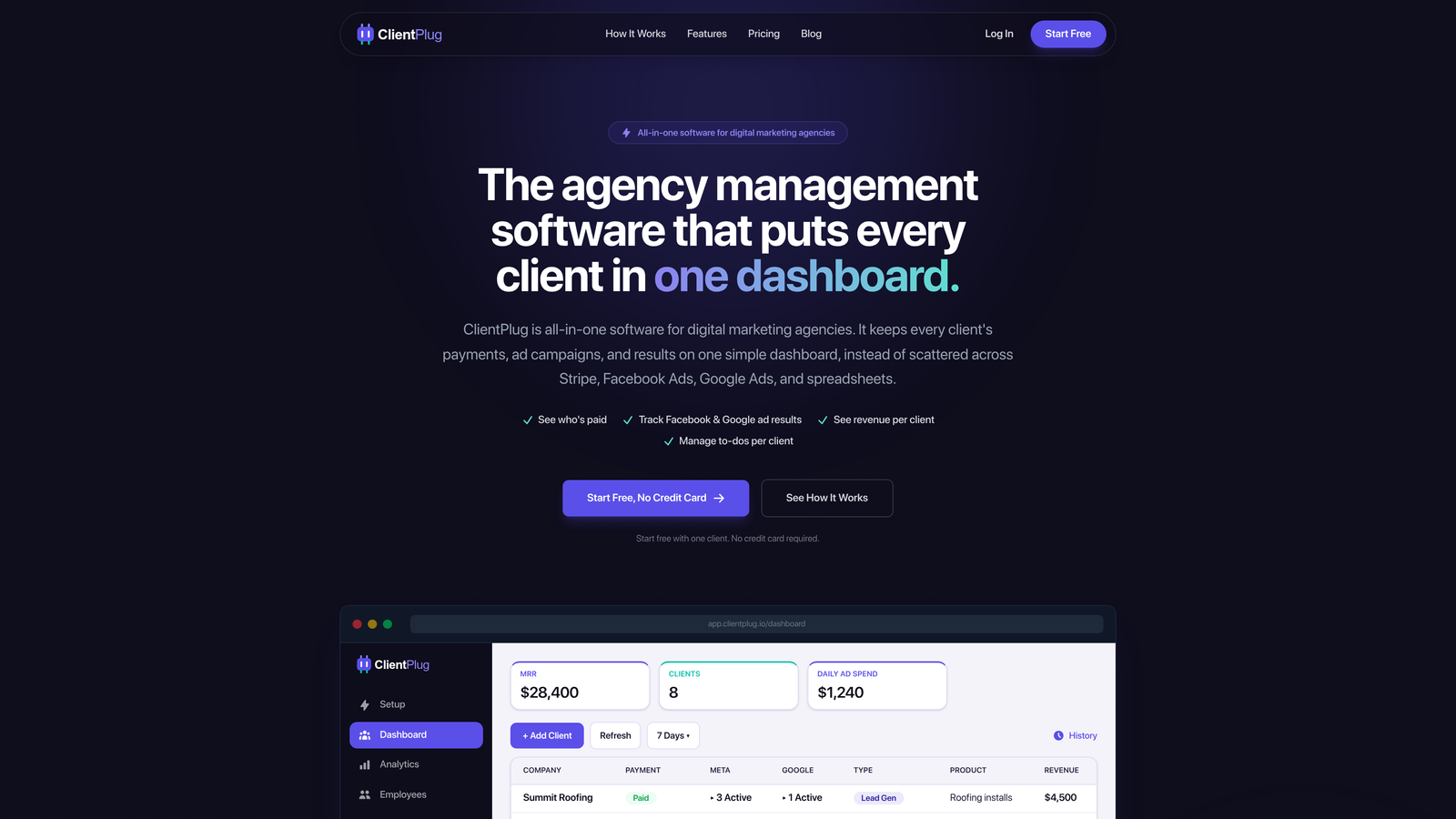 Screenshot of ClientPlug.io website