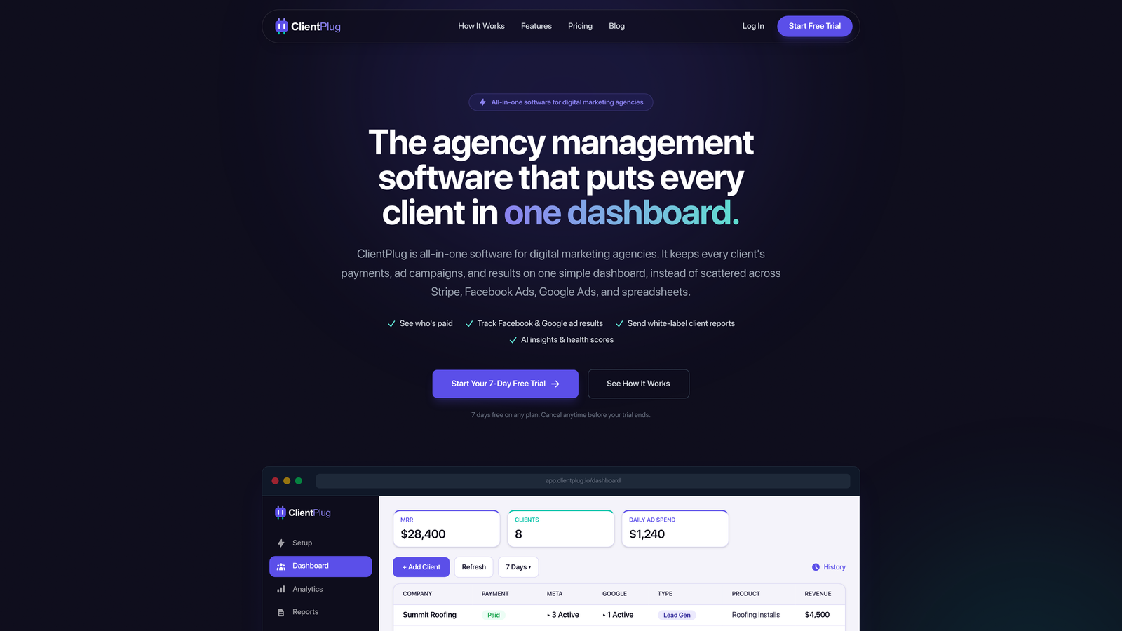 Screenshot of ClientPlug.io website