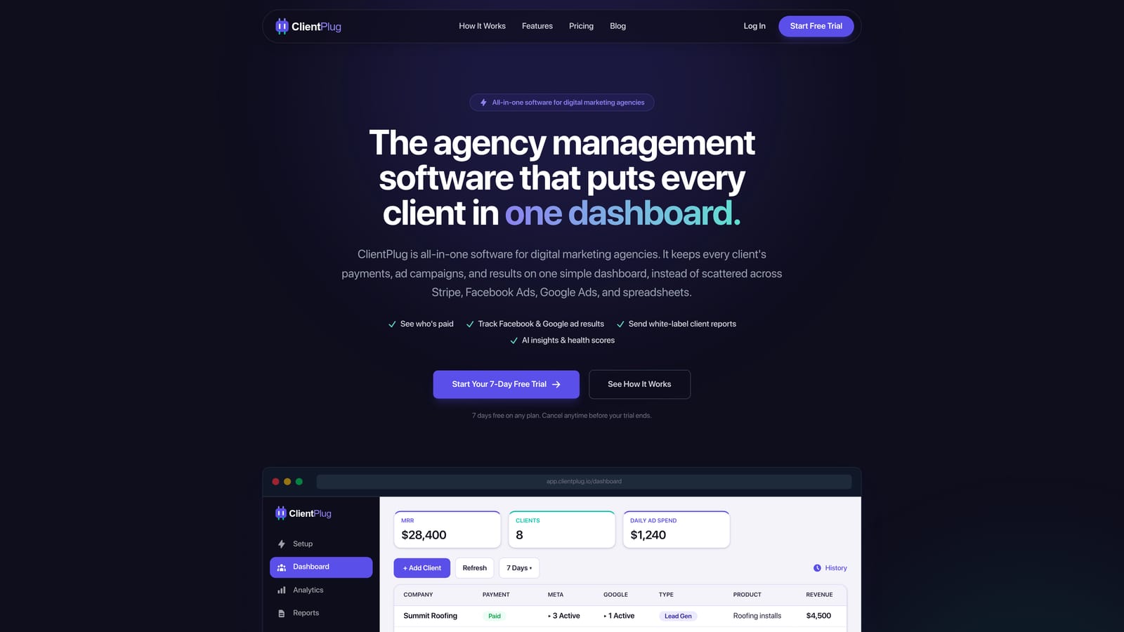Screenshot of ClientPlug.io website