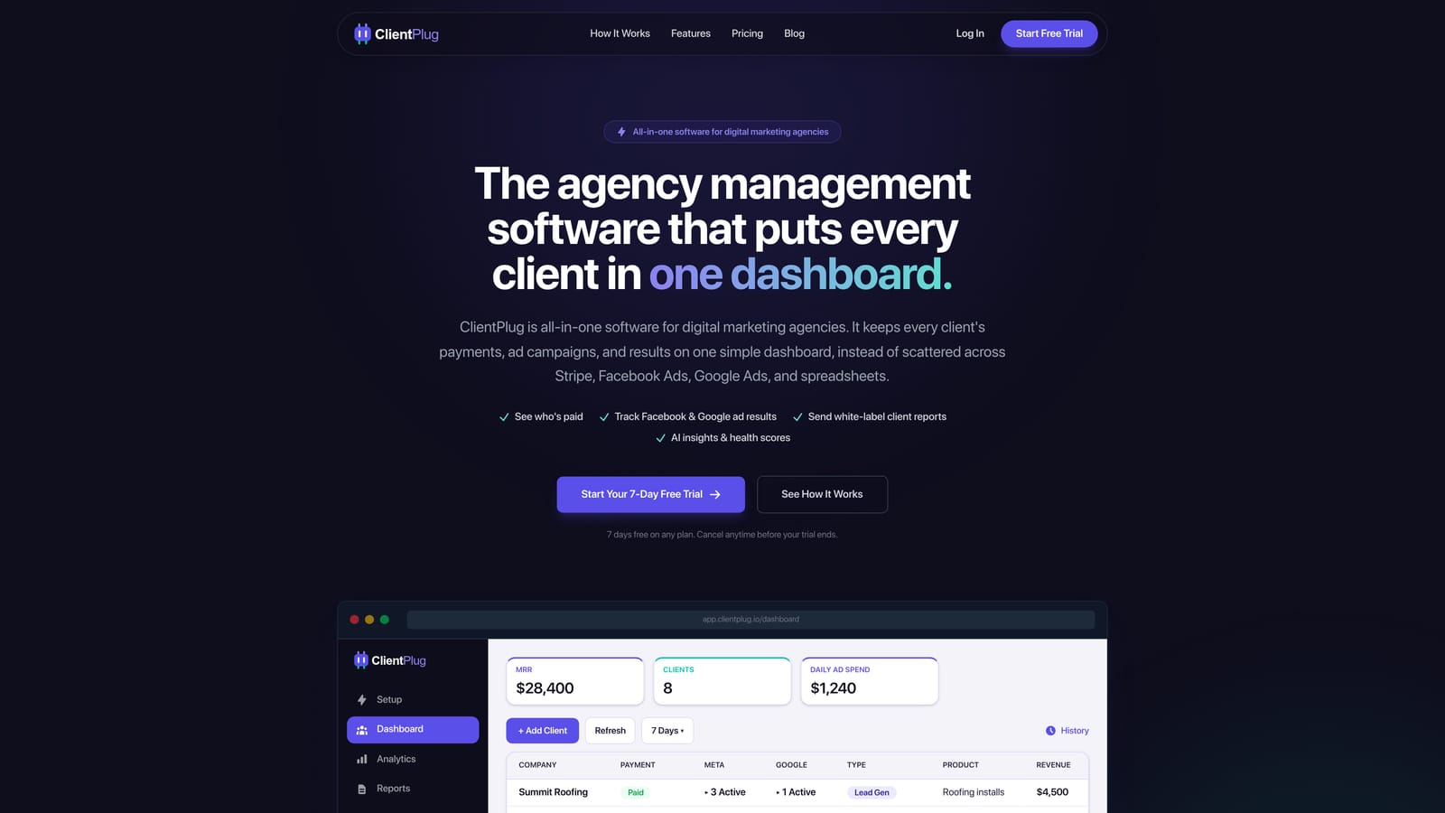 Screenshot of ClientPlug.io website