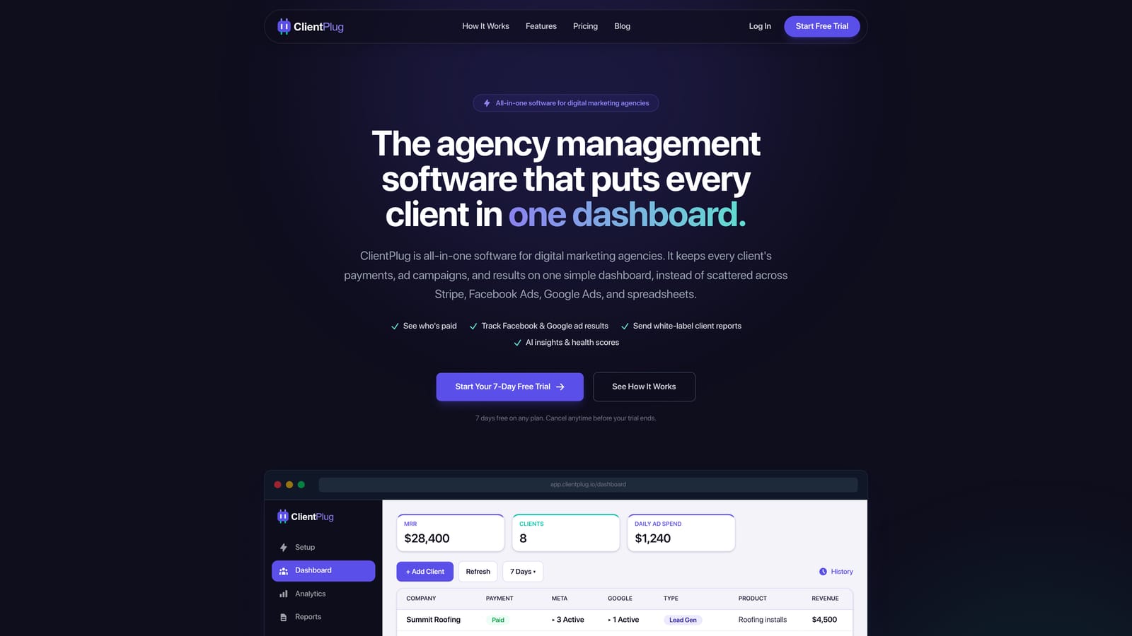 Screenshot of ClientPlug.io website