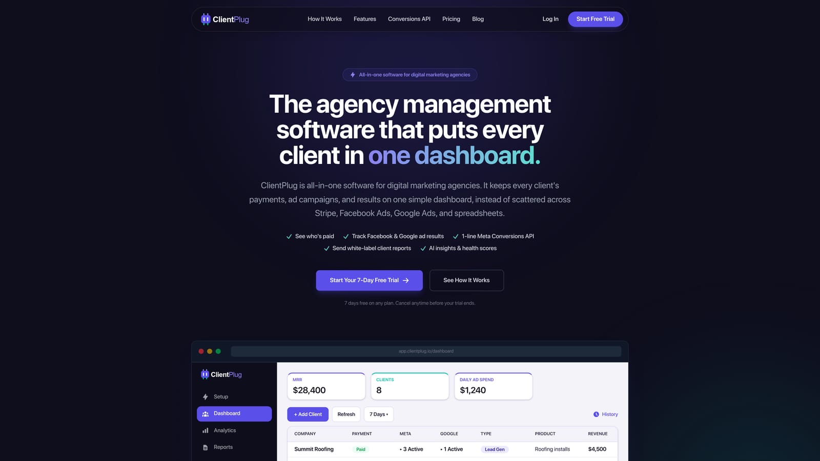 Screenshot of ClientPlug.io website