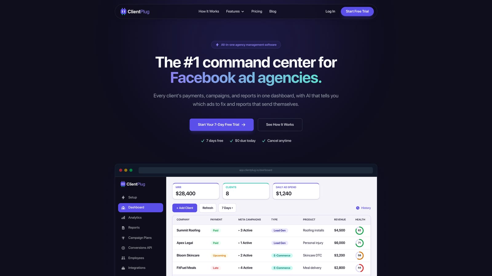 Screenshot of ClientPlug.io website
