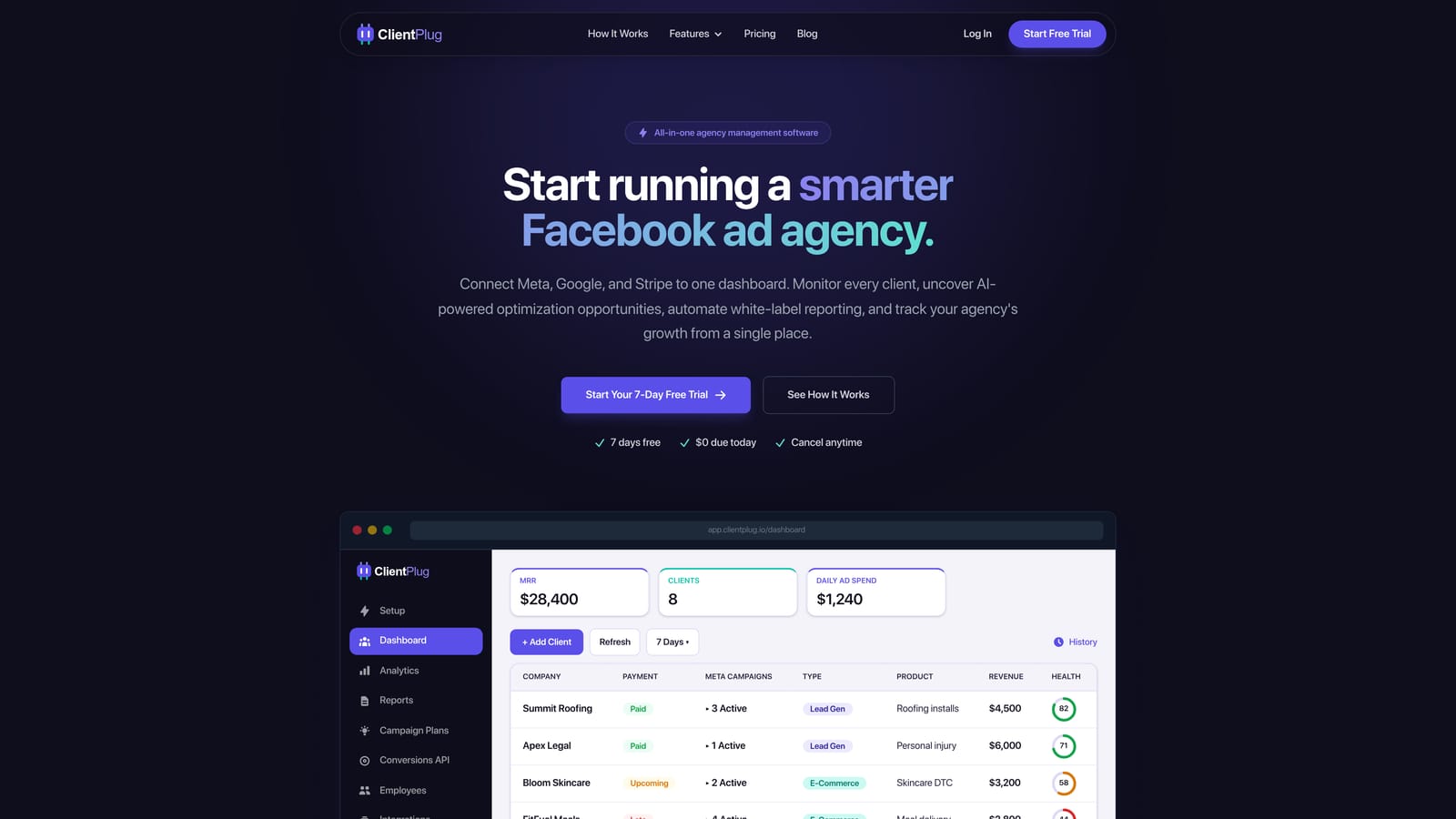 Screenshot of ClientPlug.io website