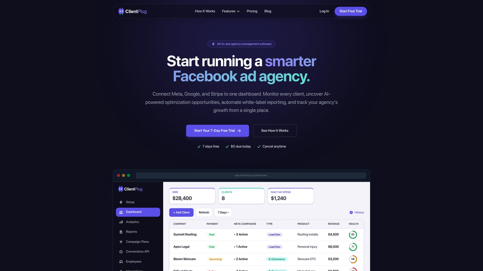 Screenshot of ClientPlug.io website