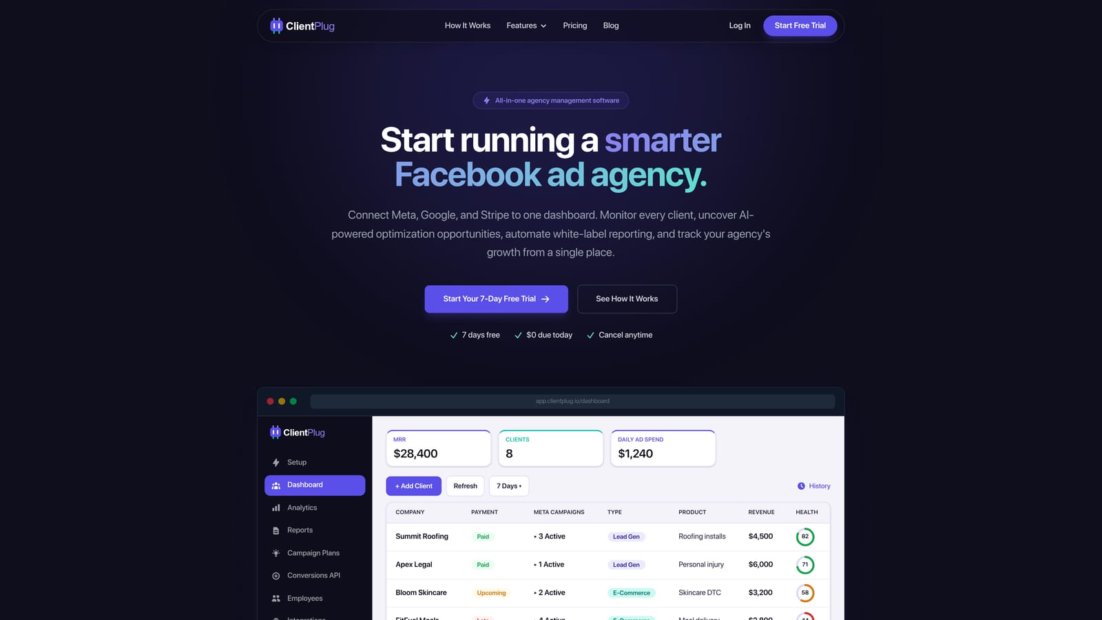 Screenshot of ClientPlug.io website
