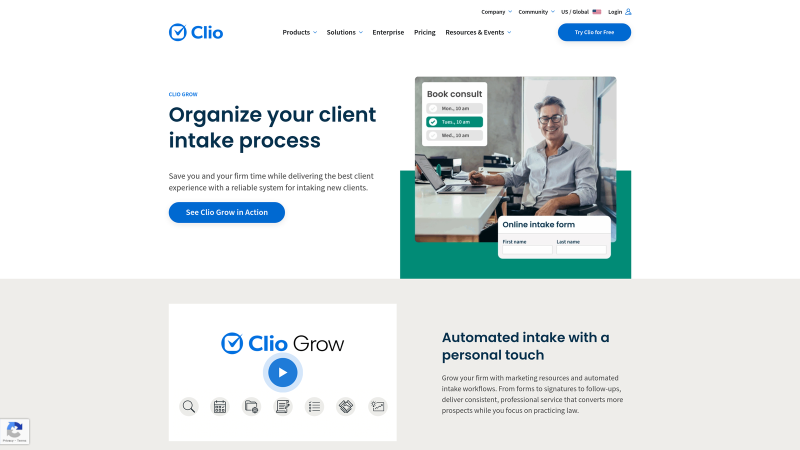 Screenshot of Clio Grow website