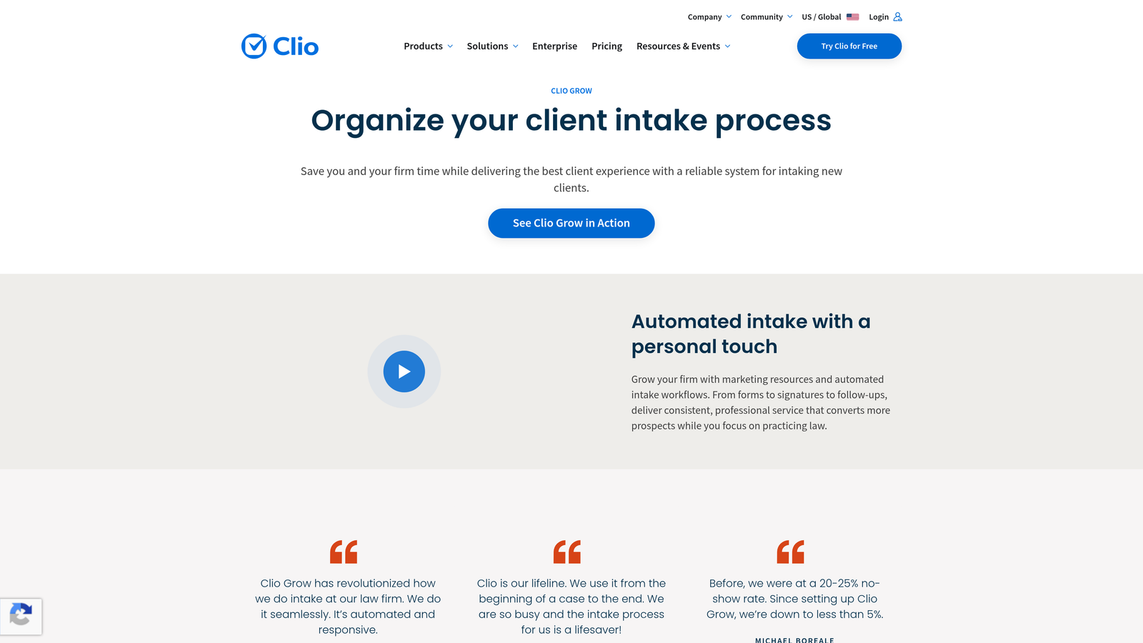 Screenshot of Clio Grow website