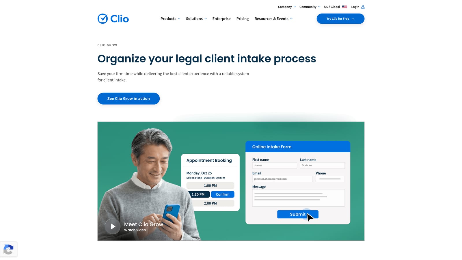 Screenshot of Clio Grow website