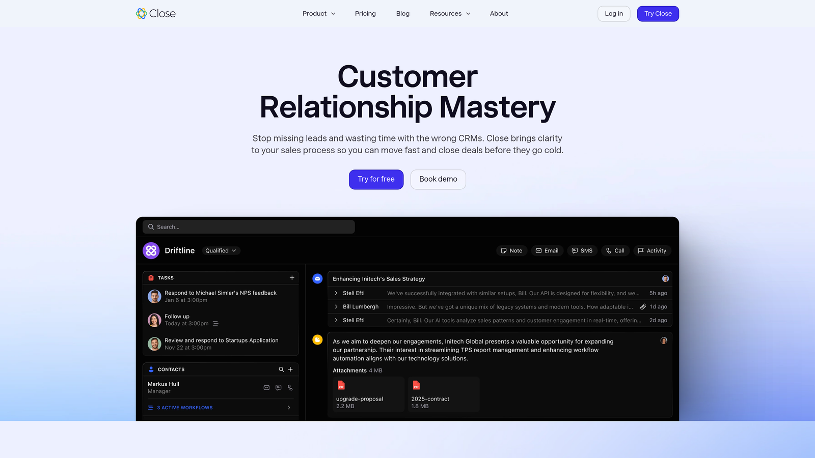 Screenshot of Close CRM website