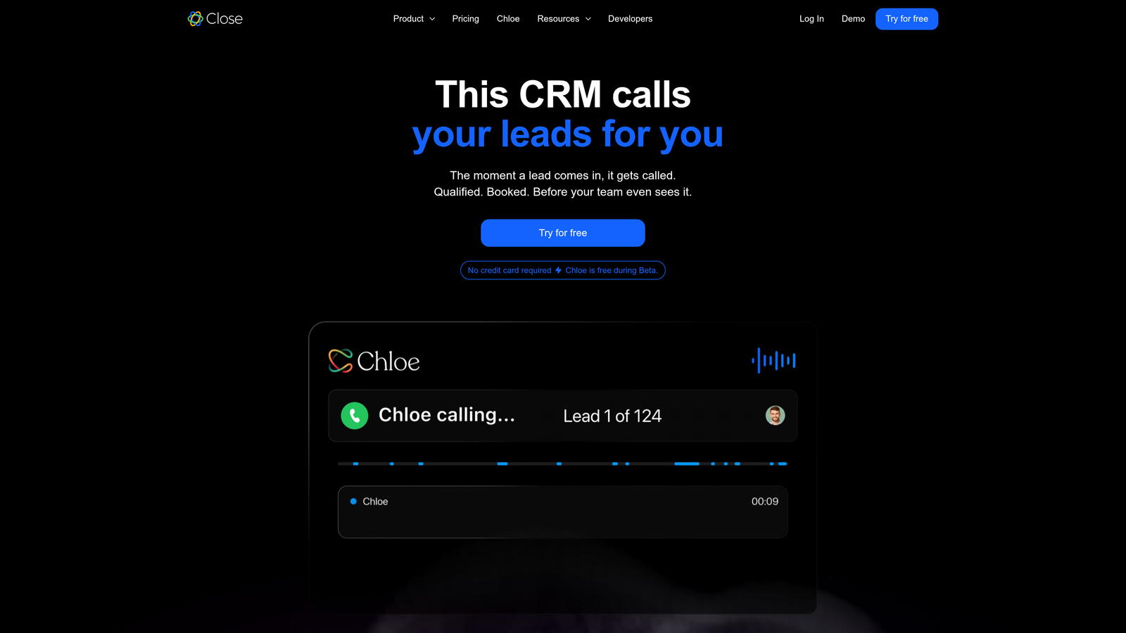 Screenshot of Close CRM website