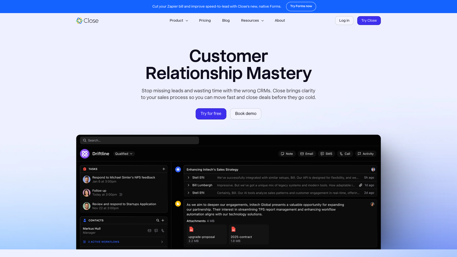 Screenshot of Close website