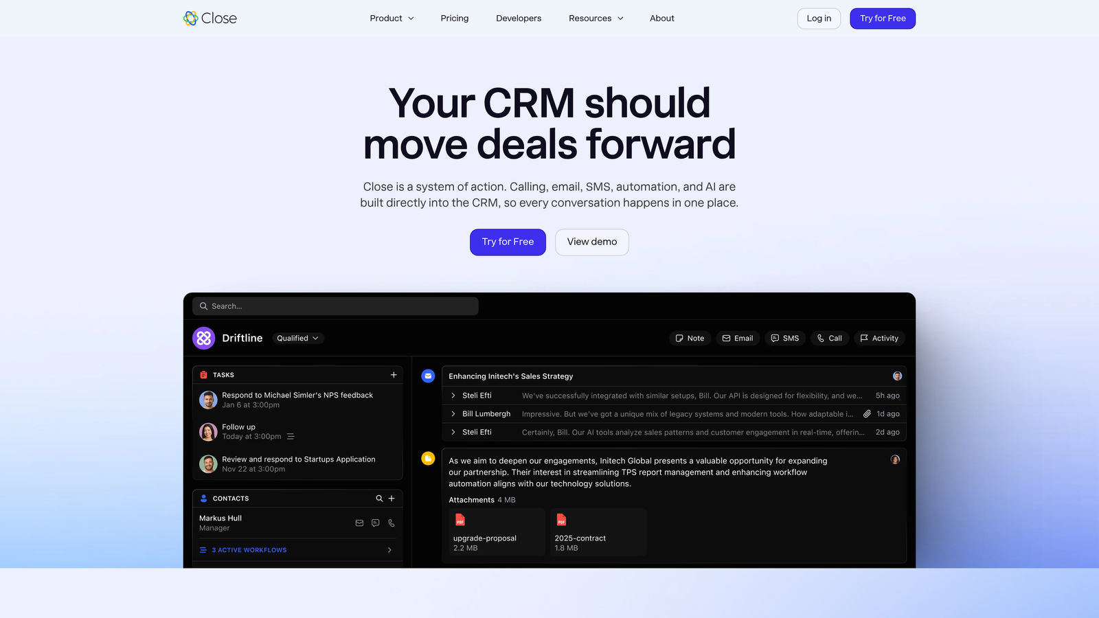 Screenshot of Close website