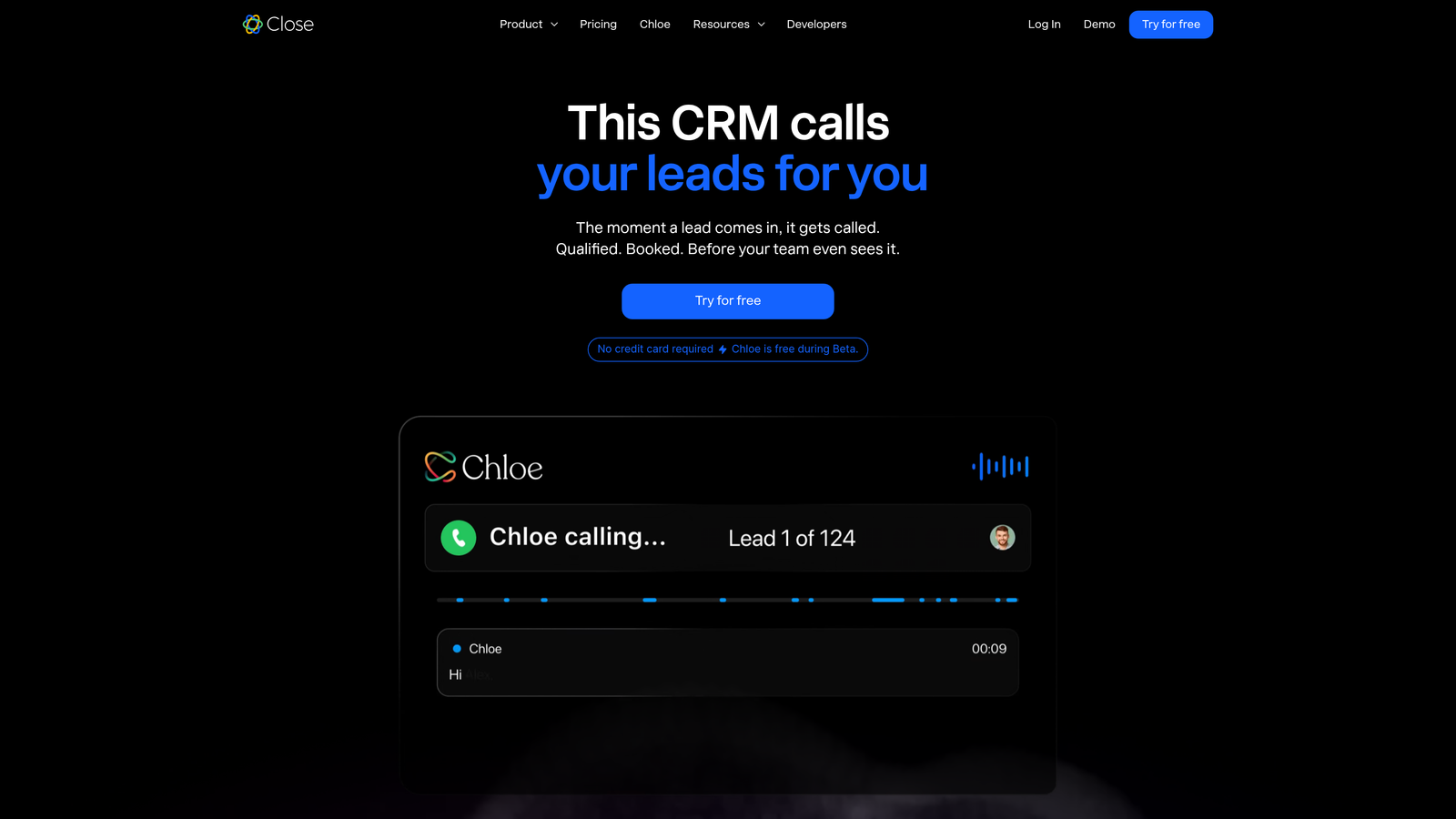 Screenshot of Close website