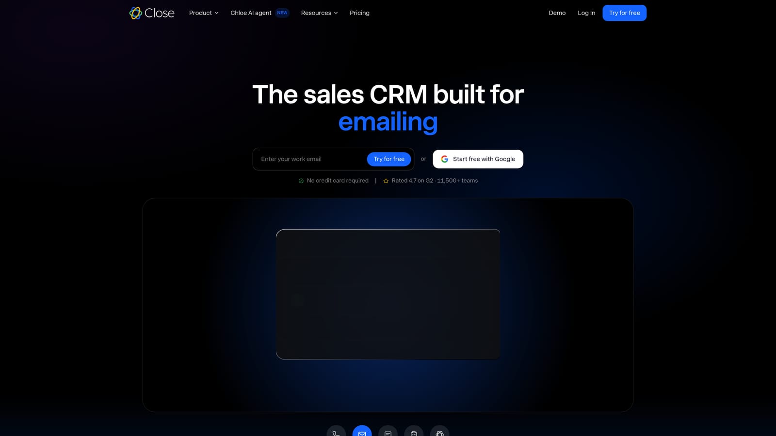Screenshot of Close website